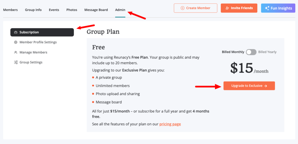 Exclusive plan signup