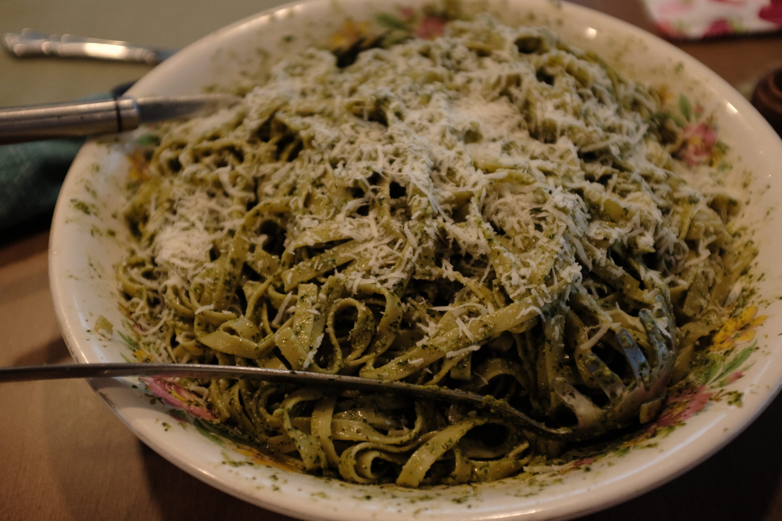 delicious bowl of pesto pasta