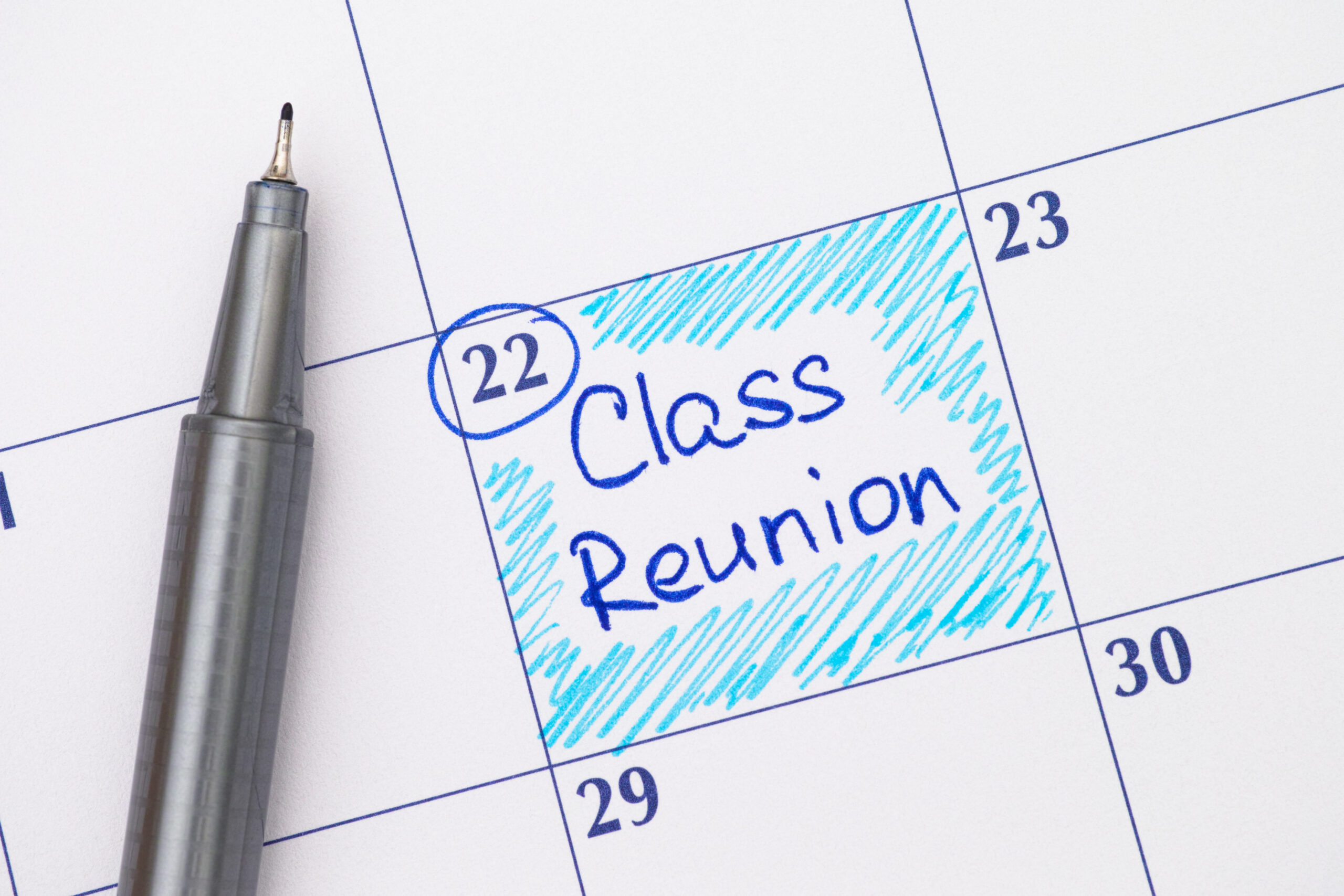 Reminder Class Reunion in calendar with blue pen