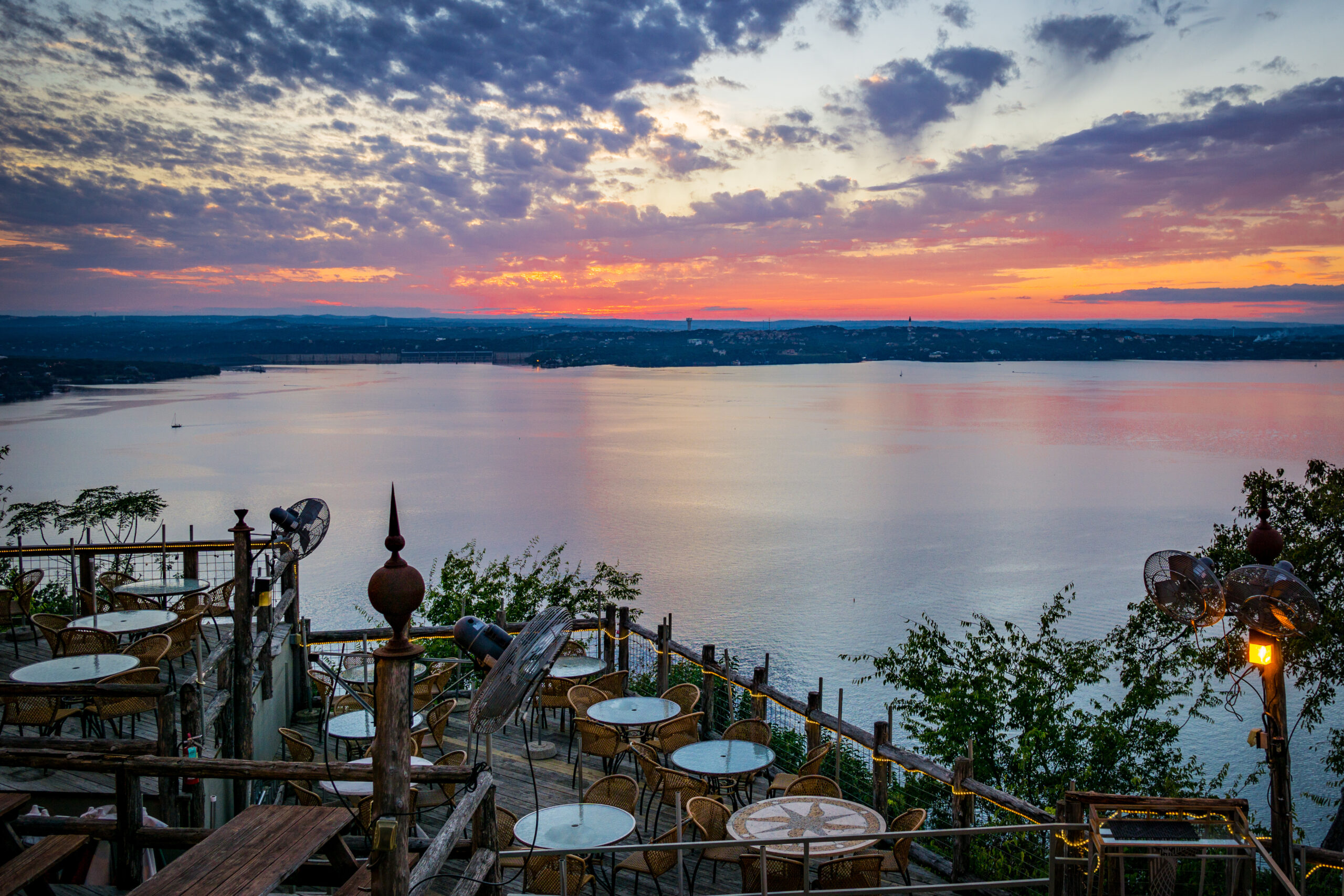 From the Oasis location overlooking lake travis at sunset Austin Texas