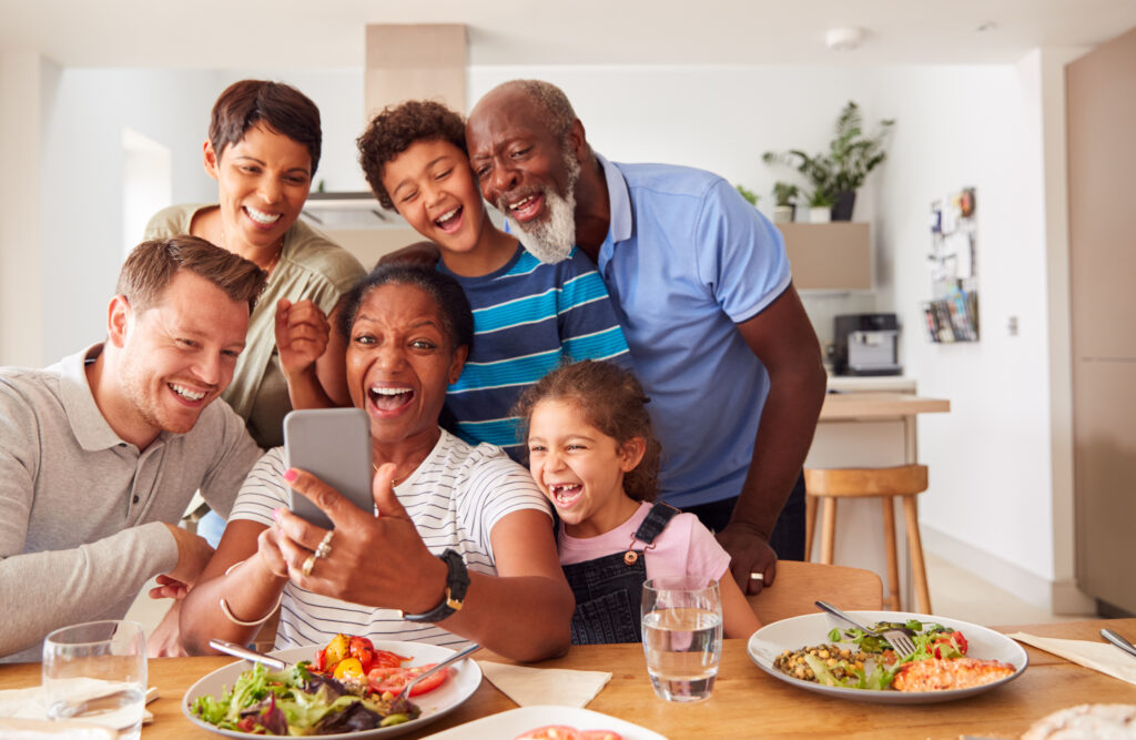 Blended Family hanging out together