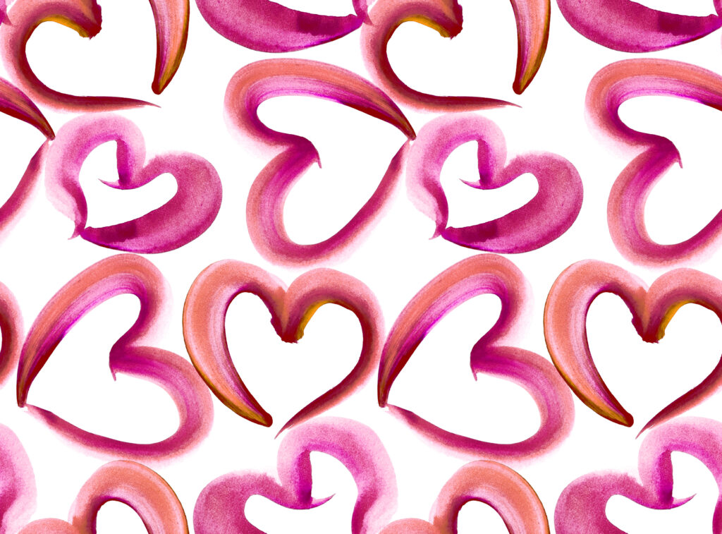 Hand draw hearts pattern. Seamless watercolor hearts pattern.